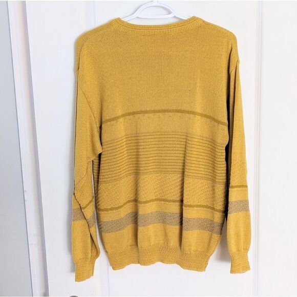 VINTAGE mustard yellow cotton blend oversized crew neck sweater ananace Small F1 - Picture 8 of 9